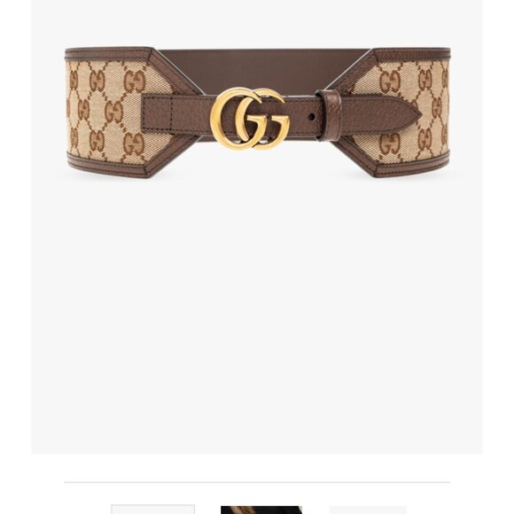 100 % Authentic Gucci Brown GG Canvas and Leather Buckle Wide Waist Belt 85CM - Picture 2 of 11
